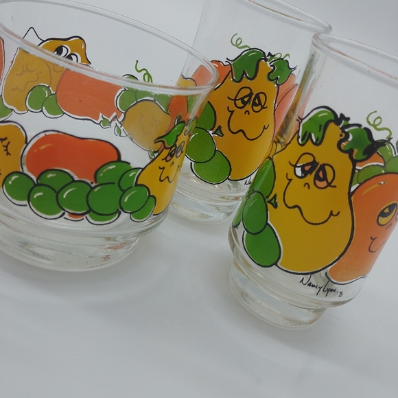 Vintage RARE HTF Nancy Lynn Matching 3pc Retro Fruit Glassware 70s Funky Fun - Picture 8 of 9